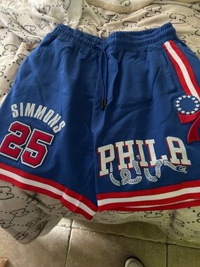 Simons Blue Athletic Shorts with Red & White Trim